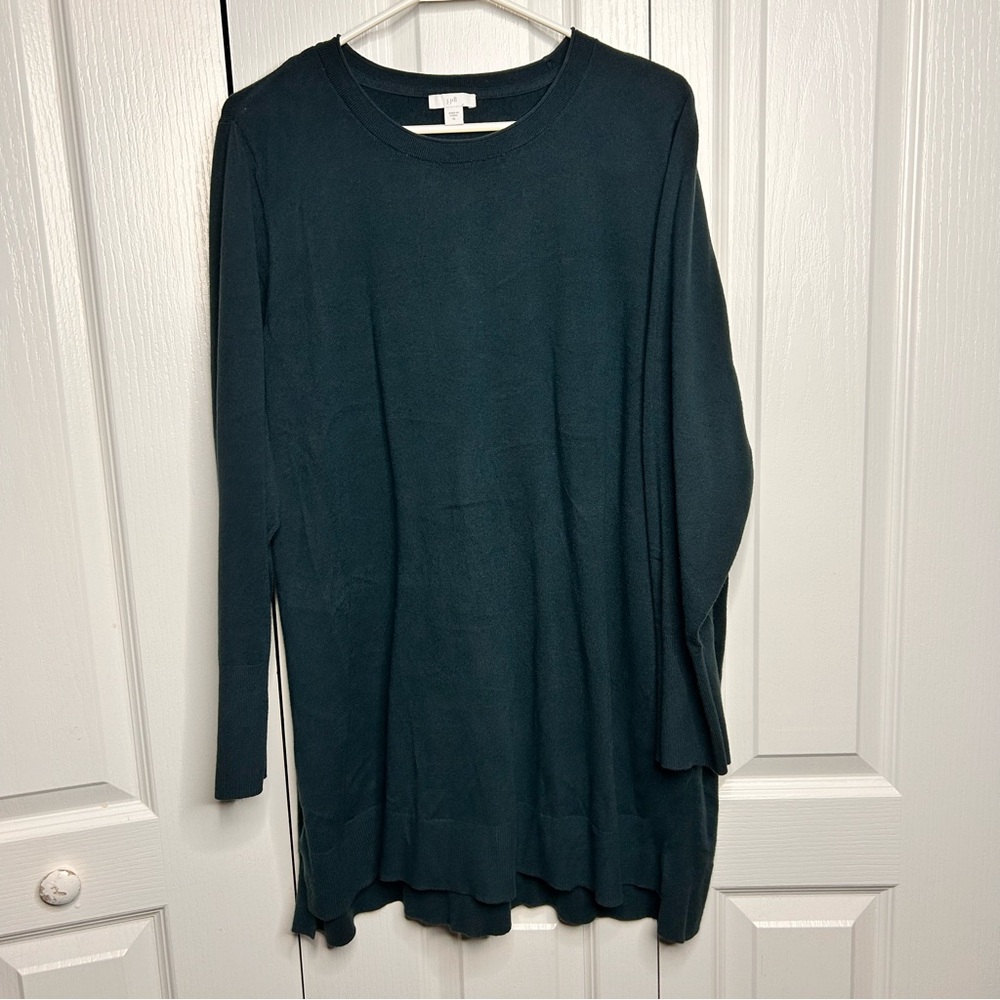 J Jill Sweater‎ Women XL Large Green Slit Long Sleeve Tunic Lightweight Stretch